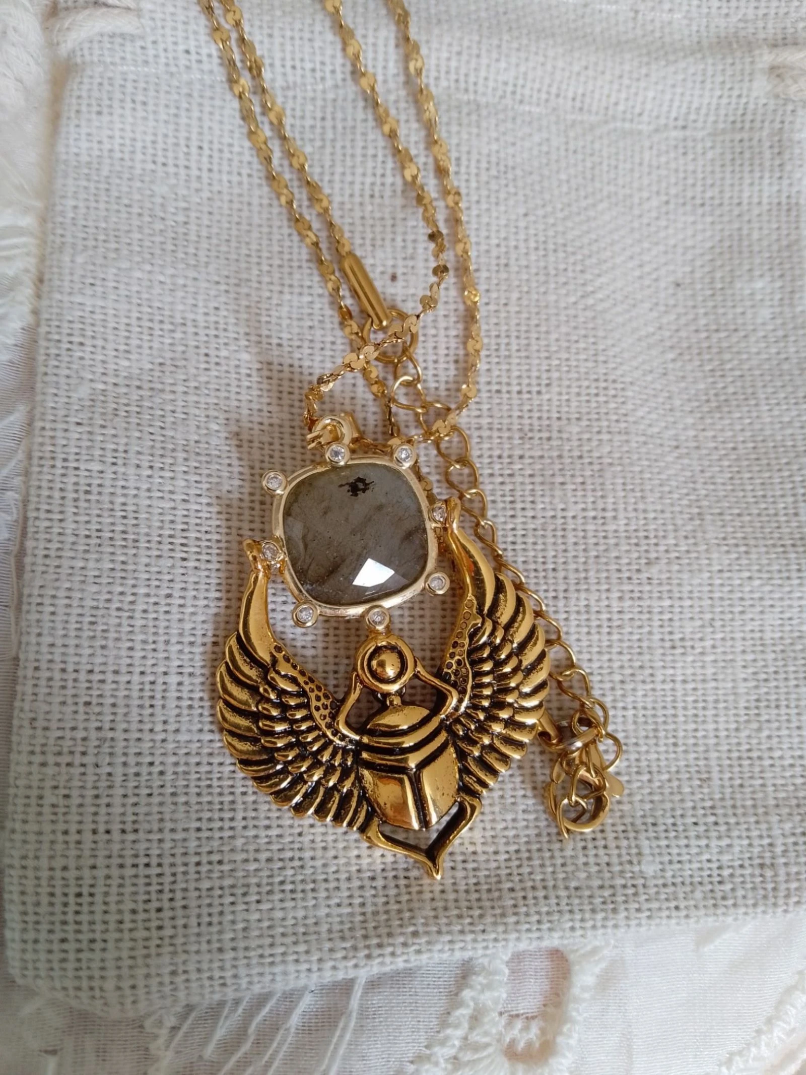 Egyptian Scarab Necklace Labradorite Stone – photo 3